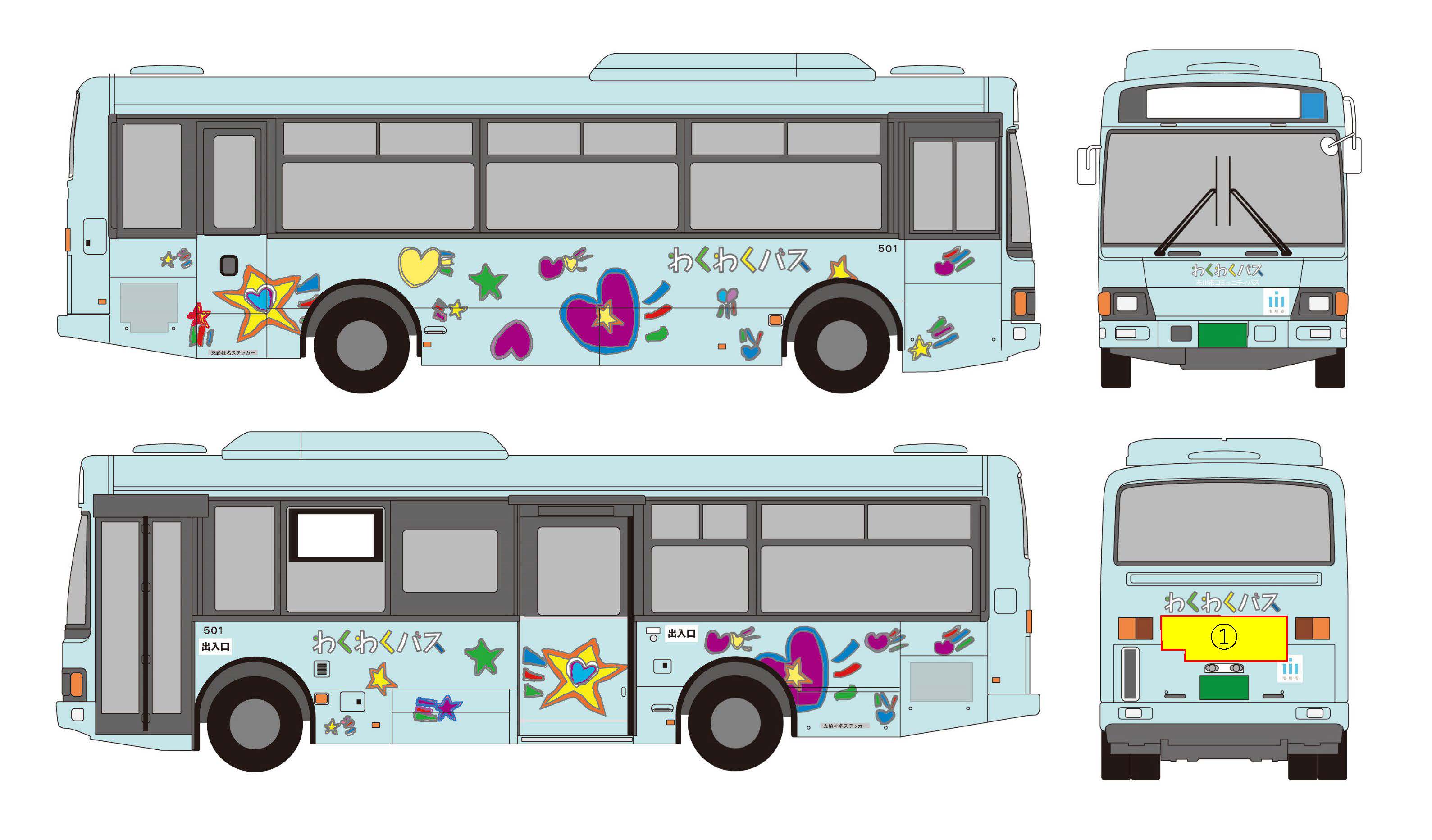 画像:わくわくバス車体広告掲載位置