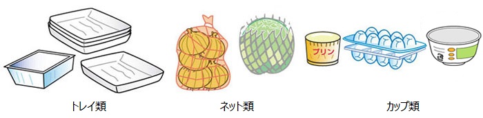 イラスト:左からトレイ類、ネット類、カップ類