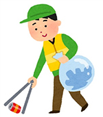 イラスト：トングを使って清掃活動のボランティアをしている人