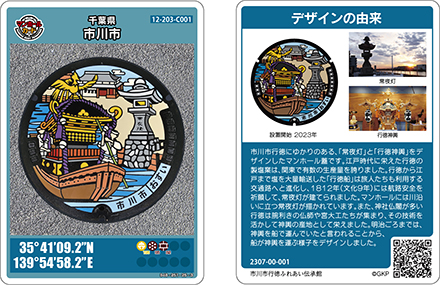 常夜灯と神輿のマンホールカード表 常夜灯と神輿のマンホールカード裏