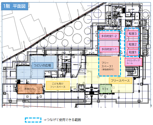 「八幡市民交流館」1階平面図