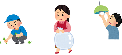 イラスト：草むしり、ごみ捨て、電球交換