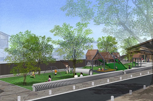 画像：京成電鉄踏切側からの完成イメージ図