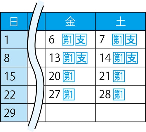10月の集団接種会場のカレンダー