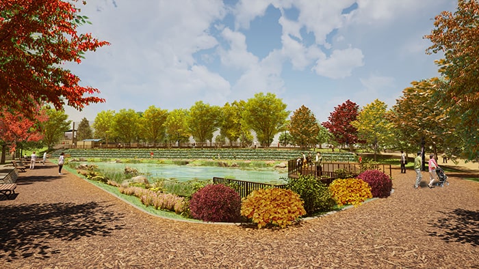 画像:周囲を散策できる調整池の画像