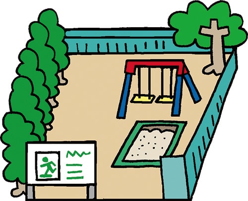 イラスト:避難場所(公園、学校の校庭など)